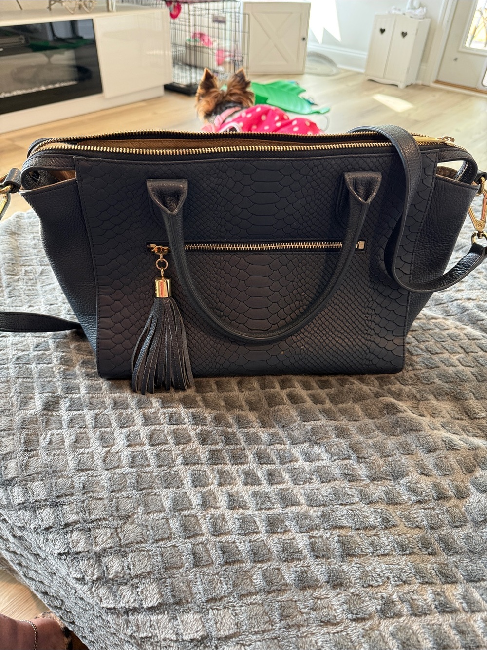 Stylish Blue GIGI NEW YORK Tote with Tassel